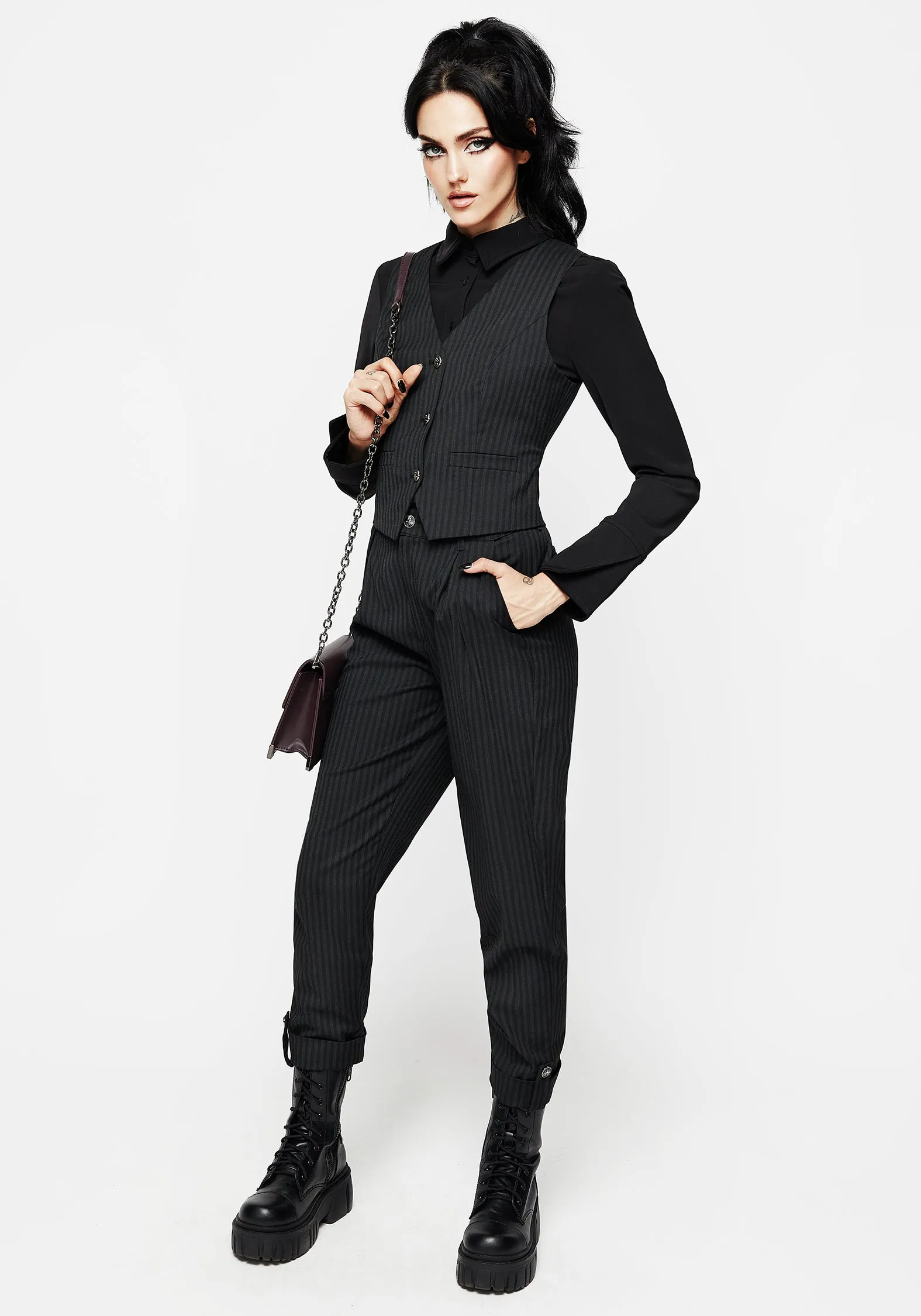 Nevermore Pinstripe Tailored Trousers Casual Essentials Flexible Gusset
