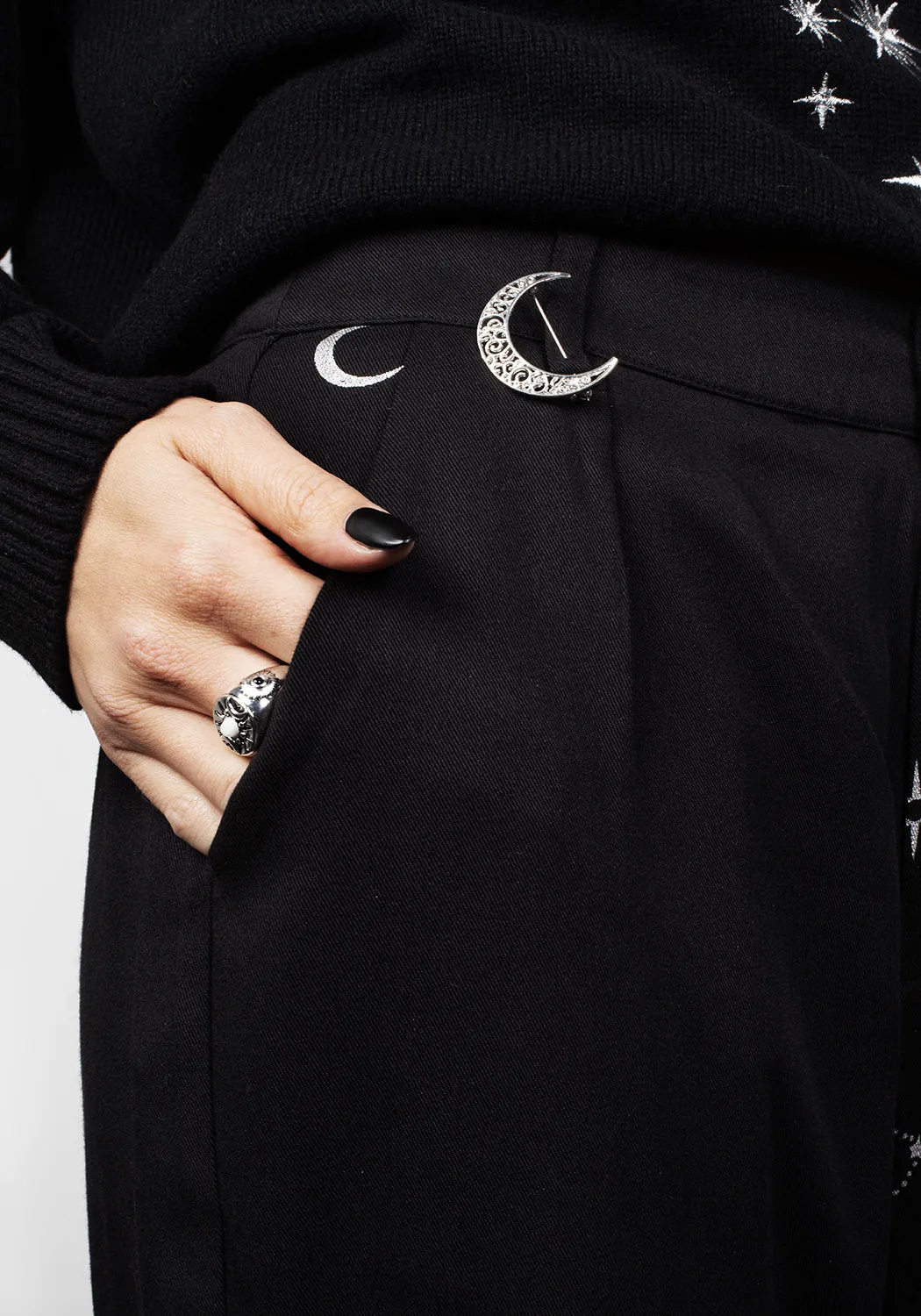 Silver Celestial Print Spliced Tapered Trousers Comfy Active