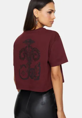 FadeResistant Finish Non Restrictive Mobility Xove Medieval Graphic Boxy Crop Cotton T-Shirt