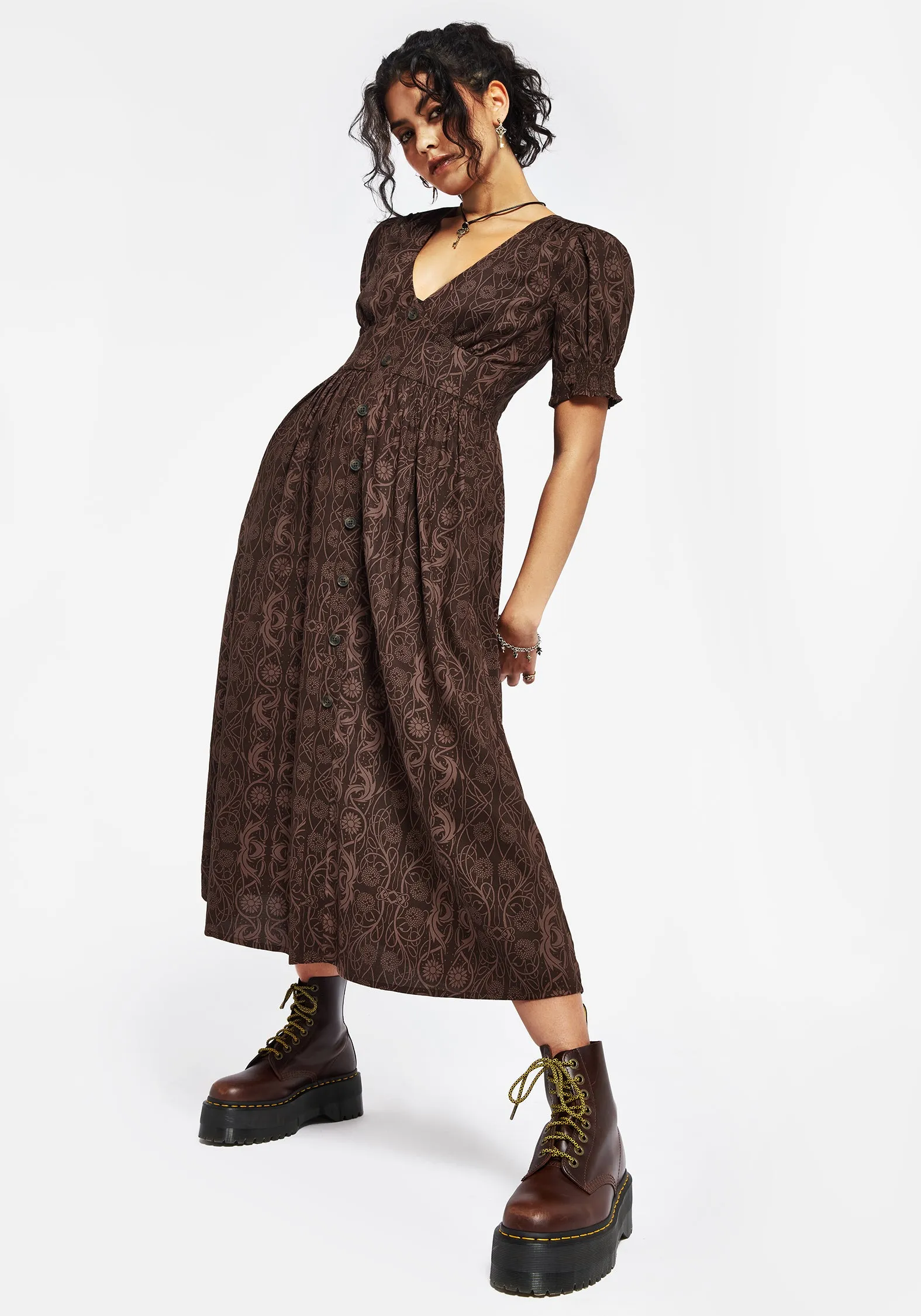 MoldResistantTexture Fianna Midi Dress - Brown
