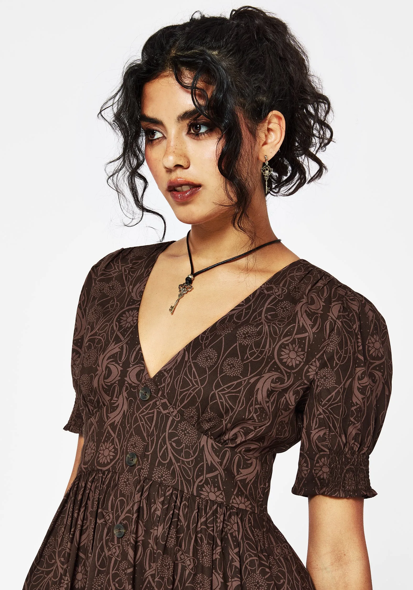 Wrap Charm Summer Outfit Fianna Midi Dress - Brown