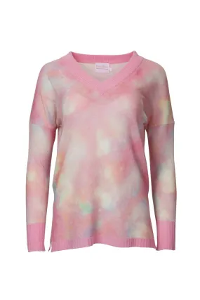 All-Purpose Knit Daydream Harriet V-Neck Sweater In Pink Mix Print