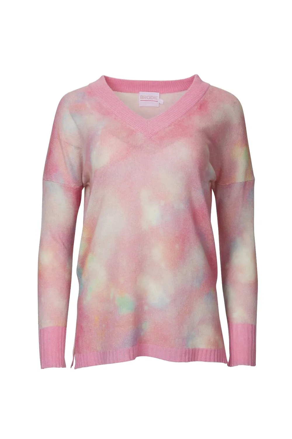 Moisture Wicking Fabric Winter Comfort Wear Daydream Harriet V-Neck Sweater In Pink Mix Print