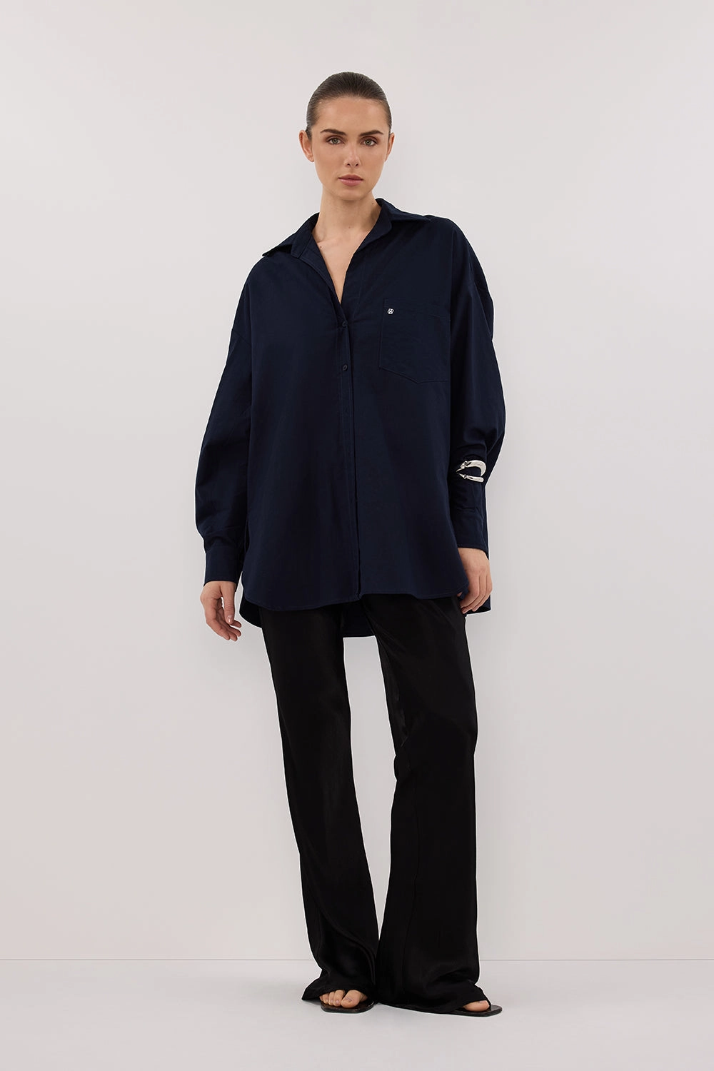 NIKKI BLACK SATIN BIAS PANT SmoothZipClosure