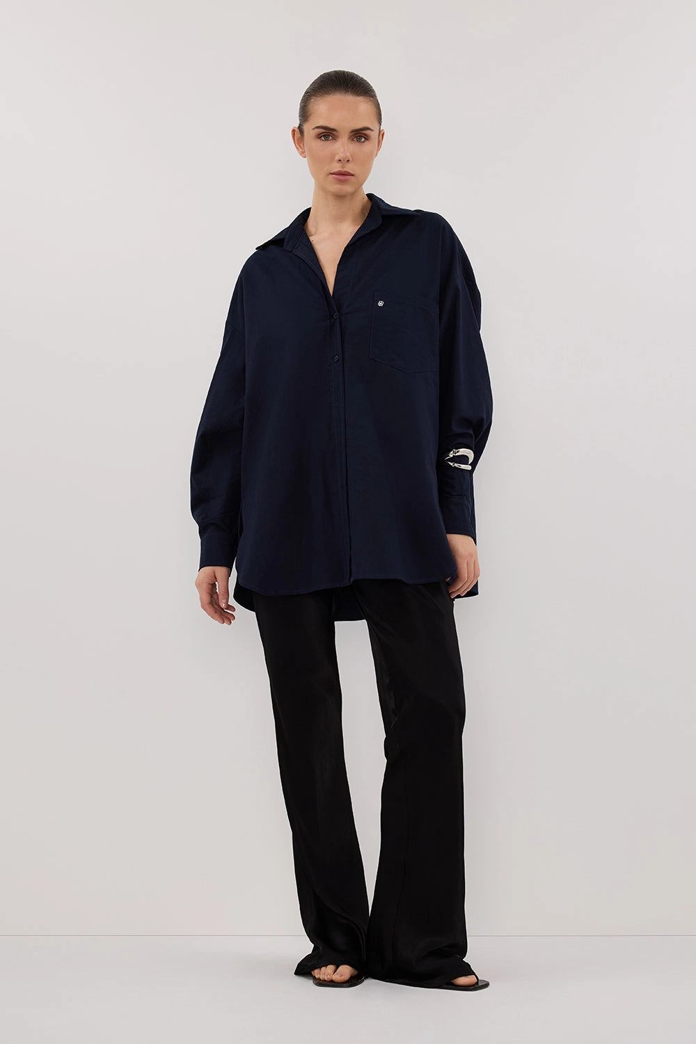 NIKKI BLACK SATIN BIAS PANT Casual Layering