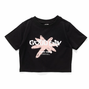 (ZT1677) Flower Graphic Cropped Tee Chill Design Minimalist Comfort