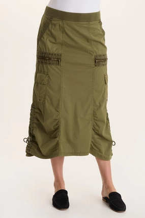 Subtle Detail Affordable Fashion Shea Ruched Detail Cargo Midi Skirt