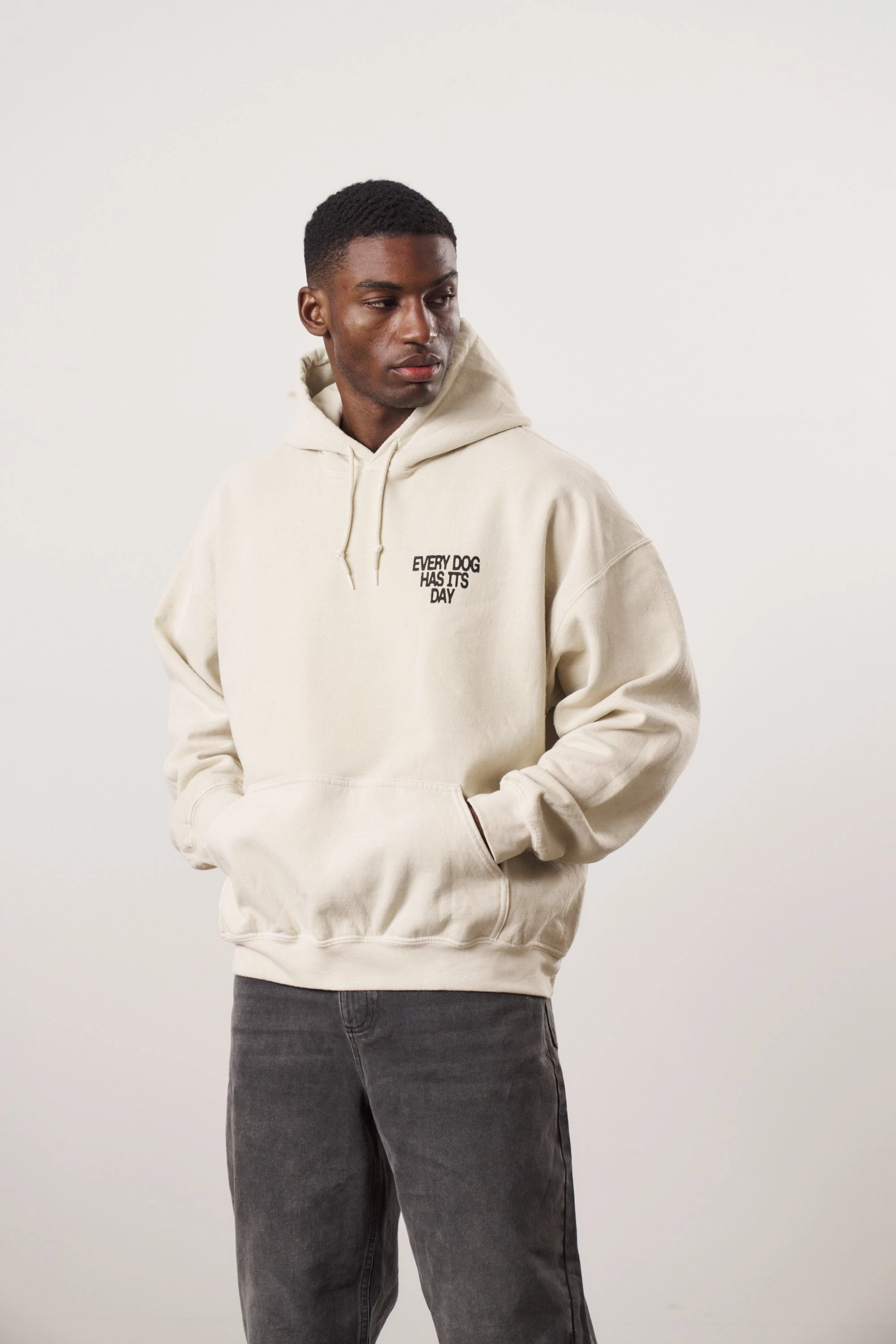 Beaded embellishments City Tour KBAR X UN:IK 'Every Dog Has Its Day' Vintage Washed Hoodie - Ivory