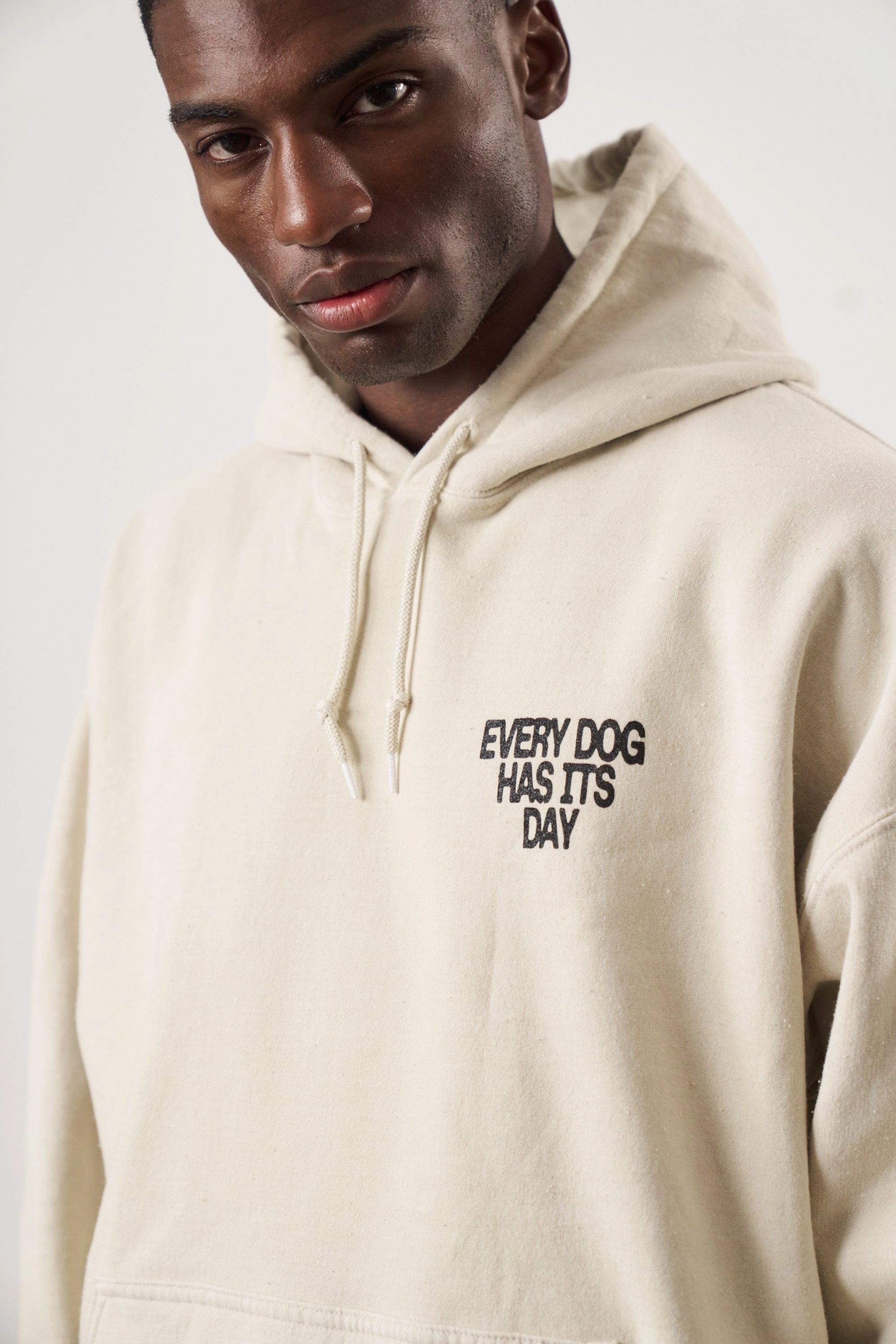 Reinforced Shoulder Panels Best Selling KBAR X UN:IK 'Every Dog Has Its Day' Vintage Washed Hoodie - Ivory