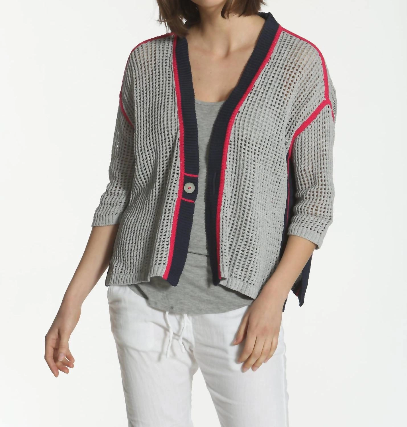 Women's Refresh Cardigan In Grey/navy Reinforced Shoulder Seams
