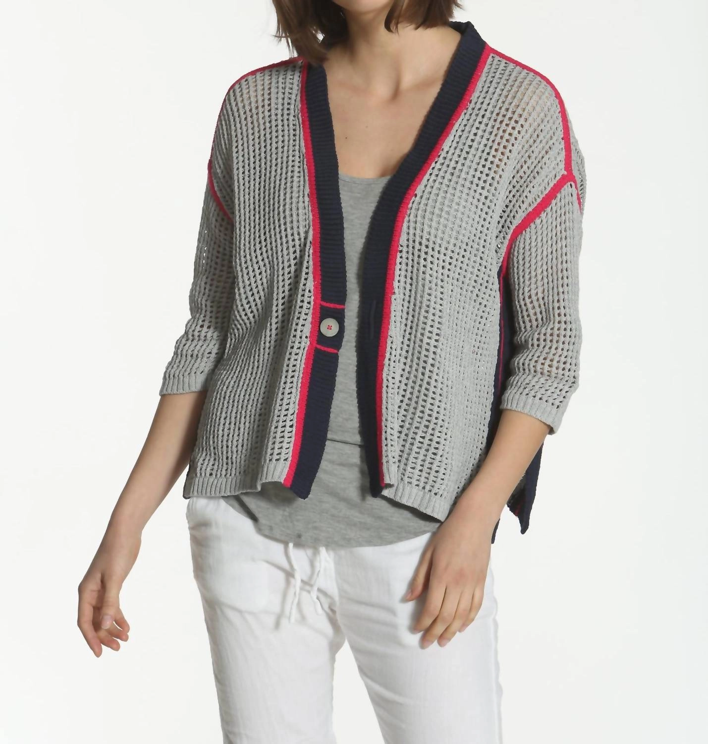Women's Refresh Cardigan In Grey/navy Effortless Knit Comfort Choice