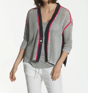 Women's Refresh Cardigan In Grey/navy Reinforced Shoulder Seams