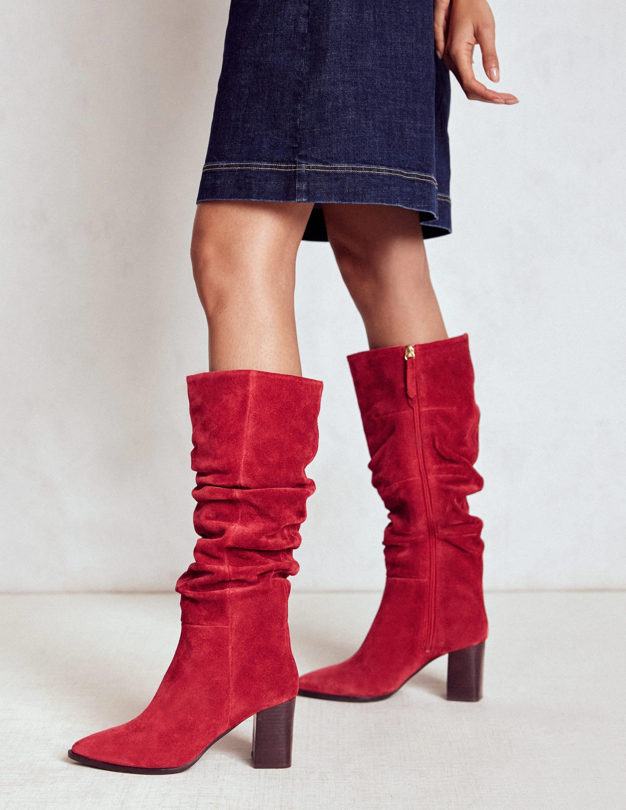 youth trend Vera Block Heel Point Boots-Red