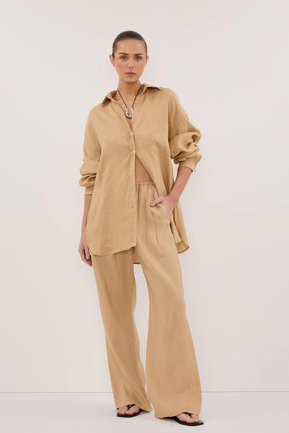 LUNE TAN LINEN PANT Tailored Wear Fashion Stretch