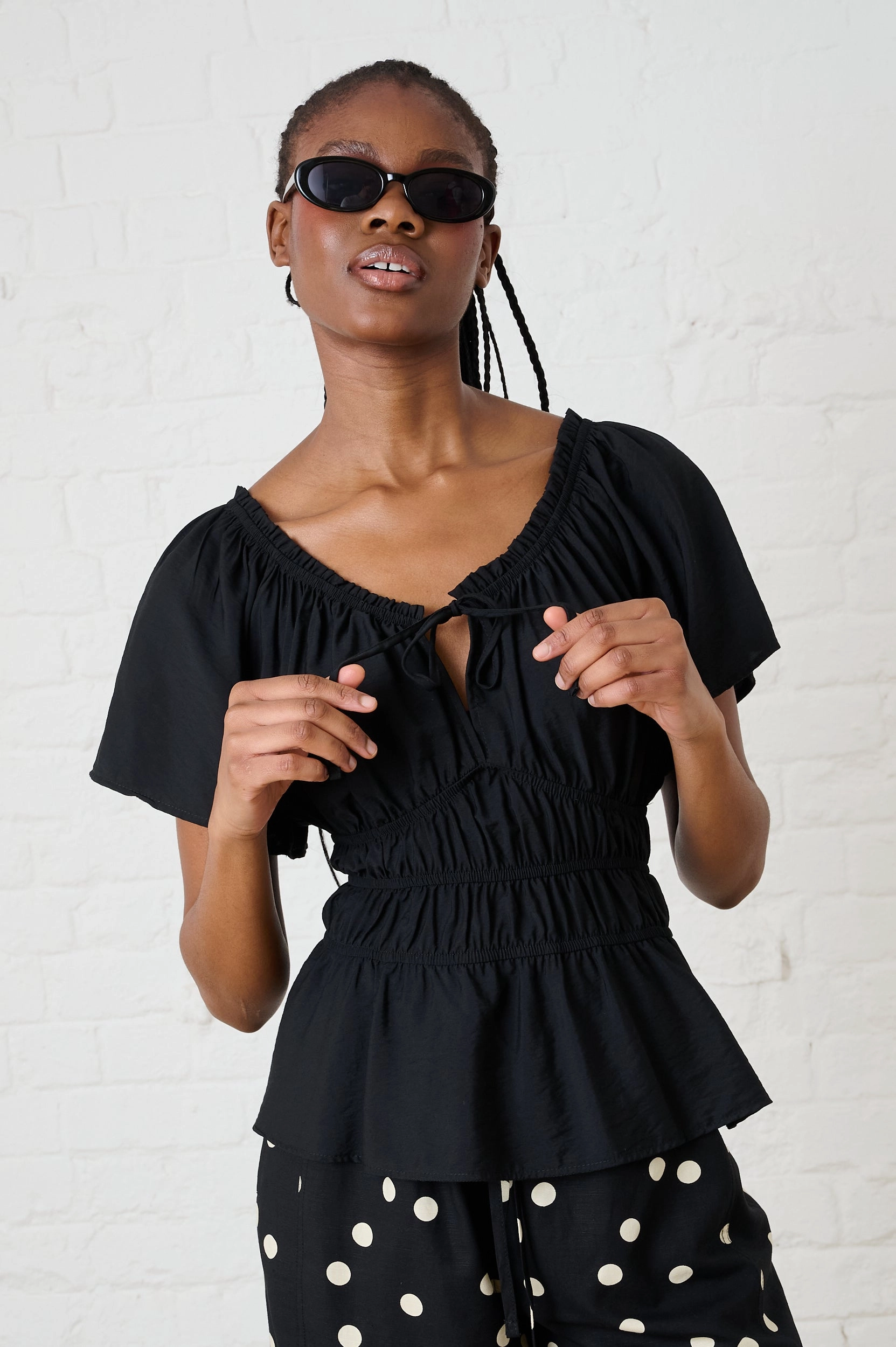 Flutter Sleeve Blouse in Black SnagProof