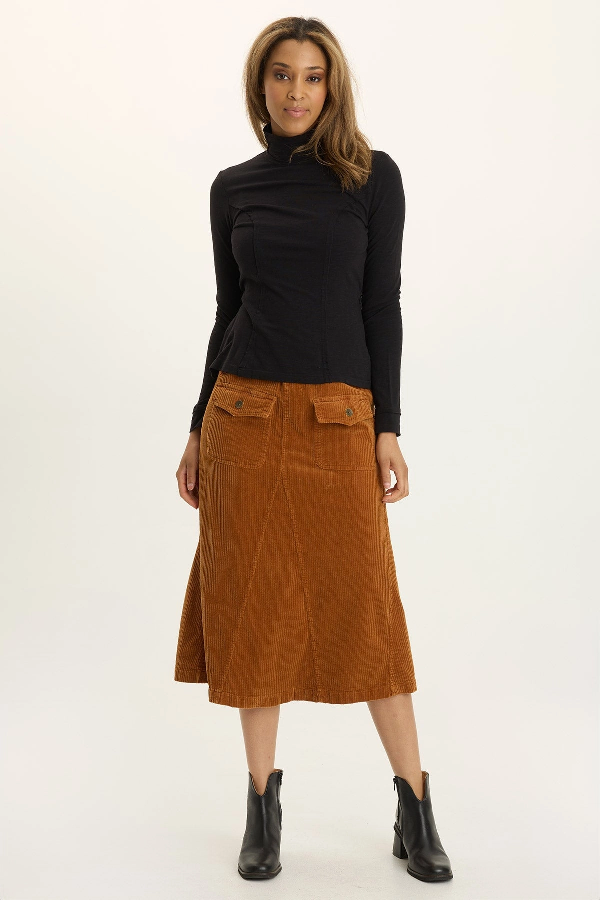 Alto Corduroy Midi Skirt Velvet Finish