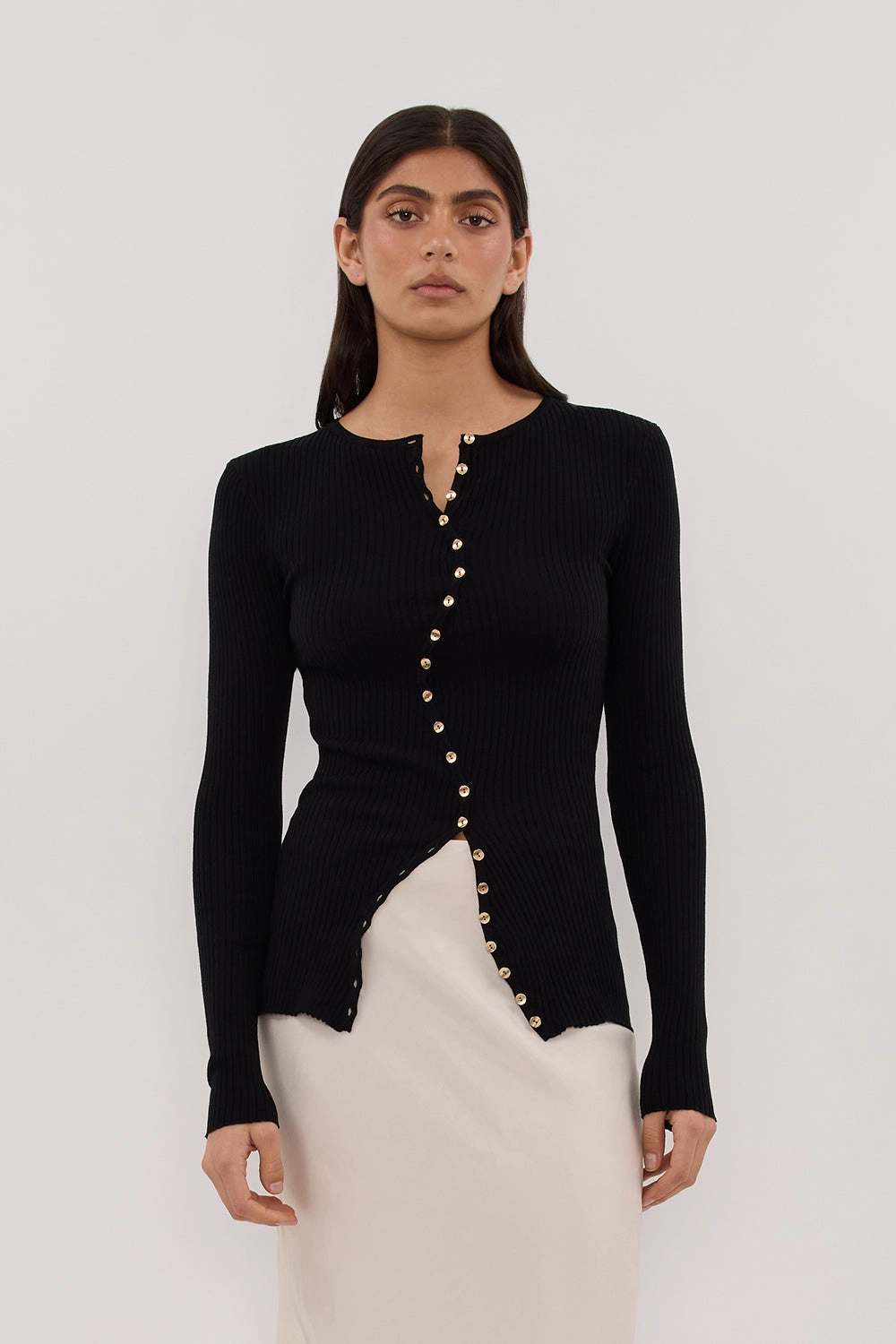 AMBER BLACK LONG SLEEVE KNIT CARDIGAN Seasonal Fashion Easy Care Fabric