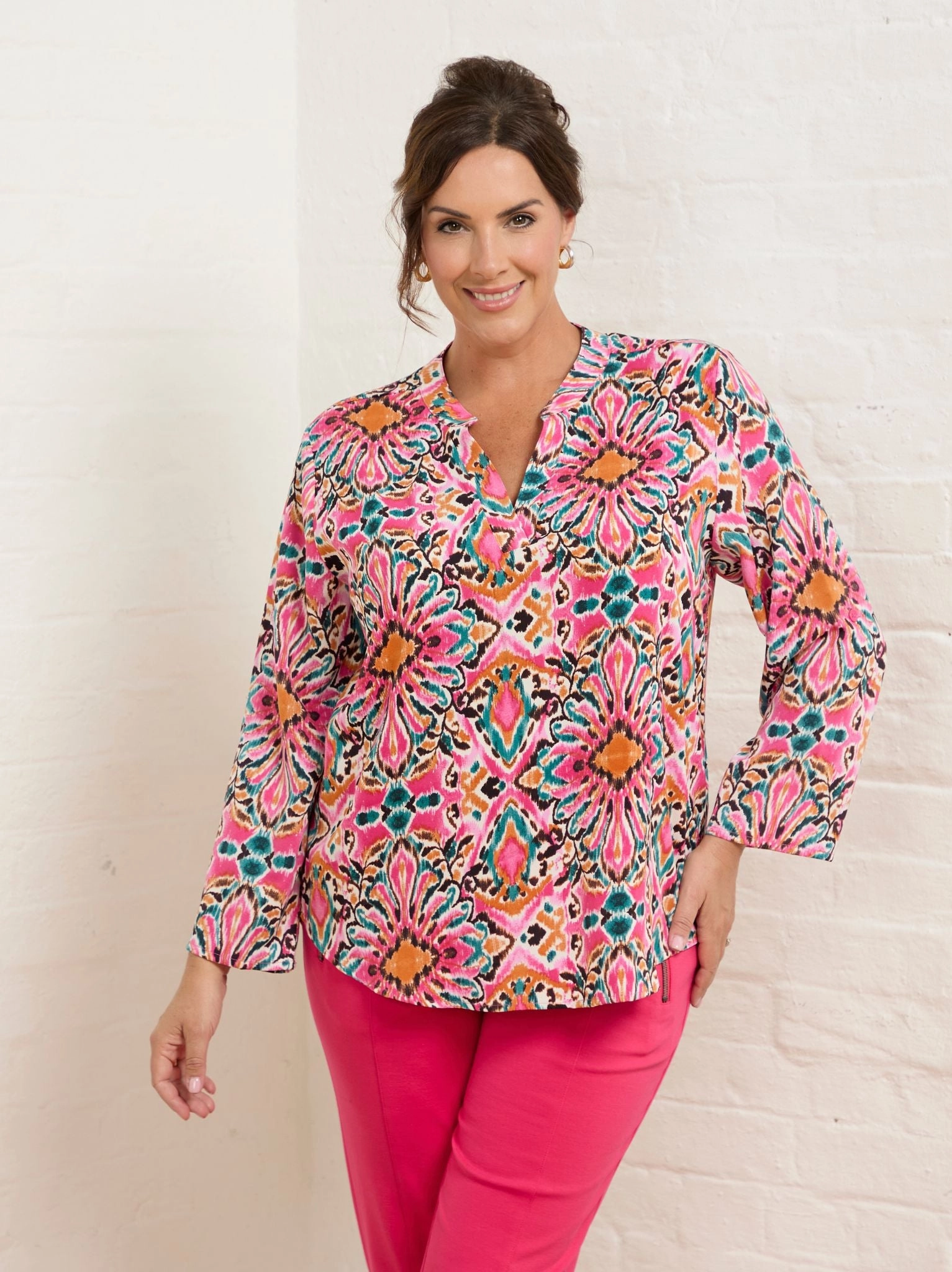 Flatlock Seam Technology Amelia Crepe Top - Pink/Green