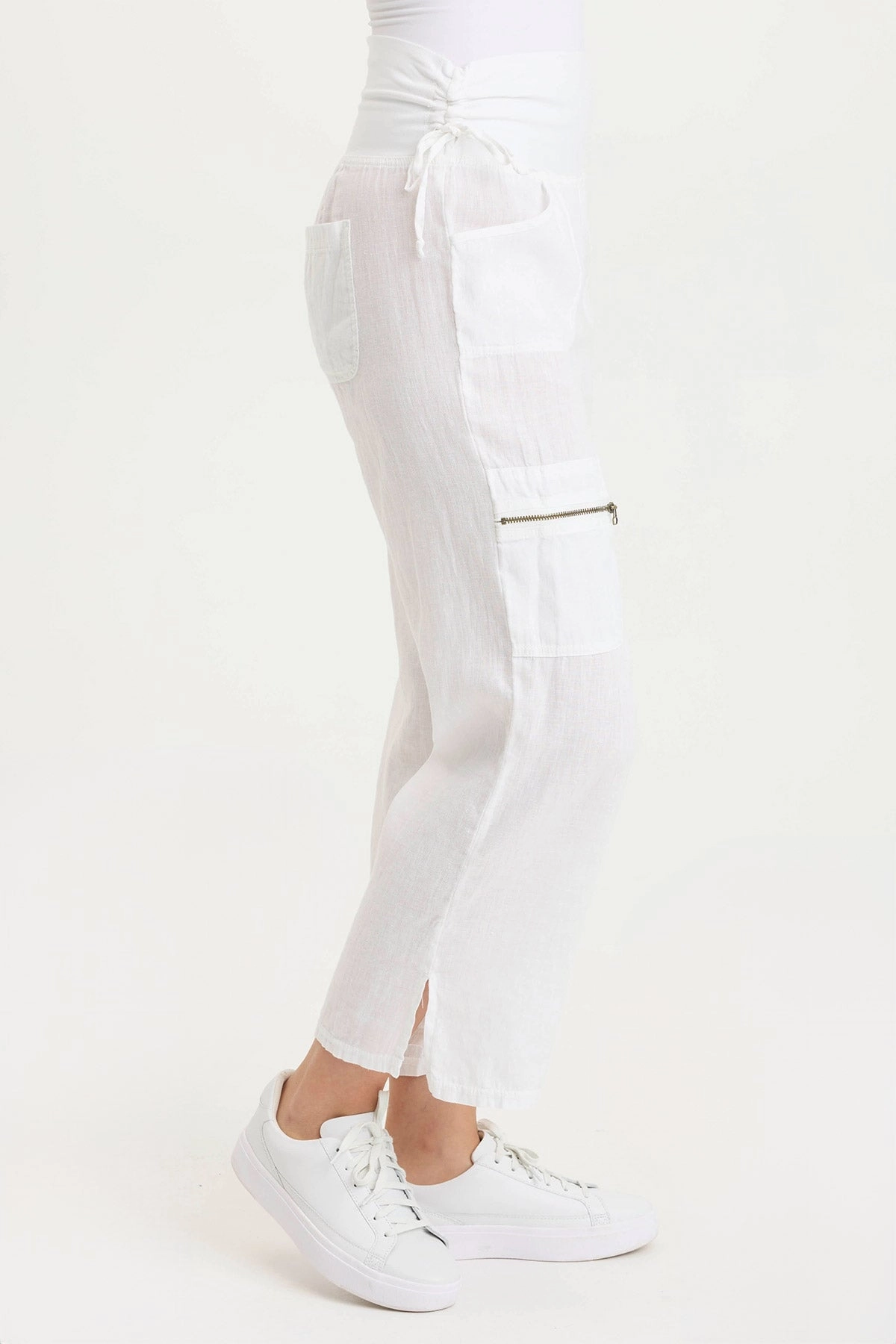 Soft Brushed Lining Layering Comfort Amica High Waist Linen Cargo Pant