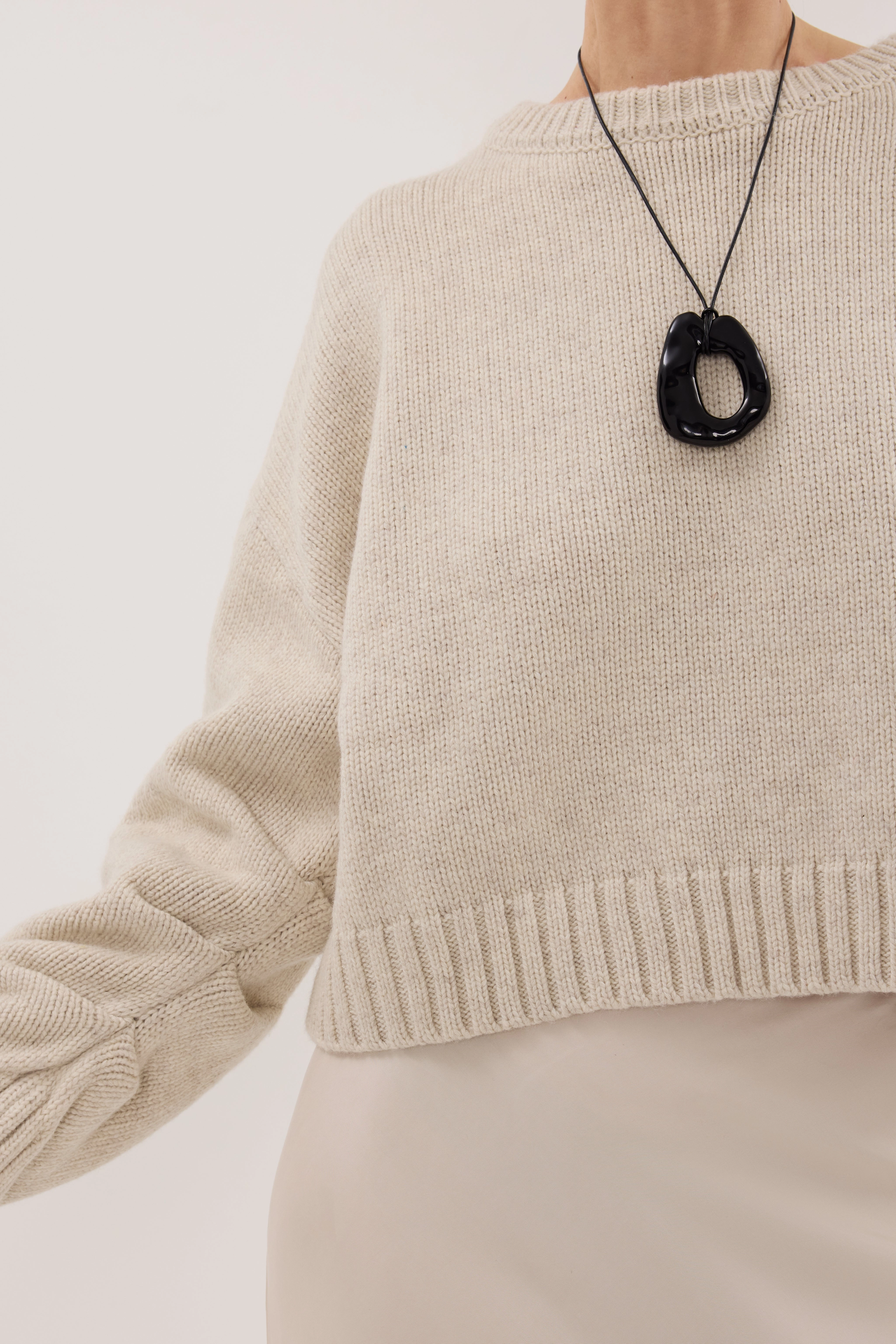 Ventilated Underarm Design AMY CHALK CREW NECK KNIT JUMPER