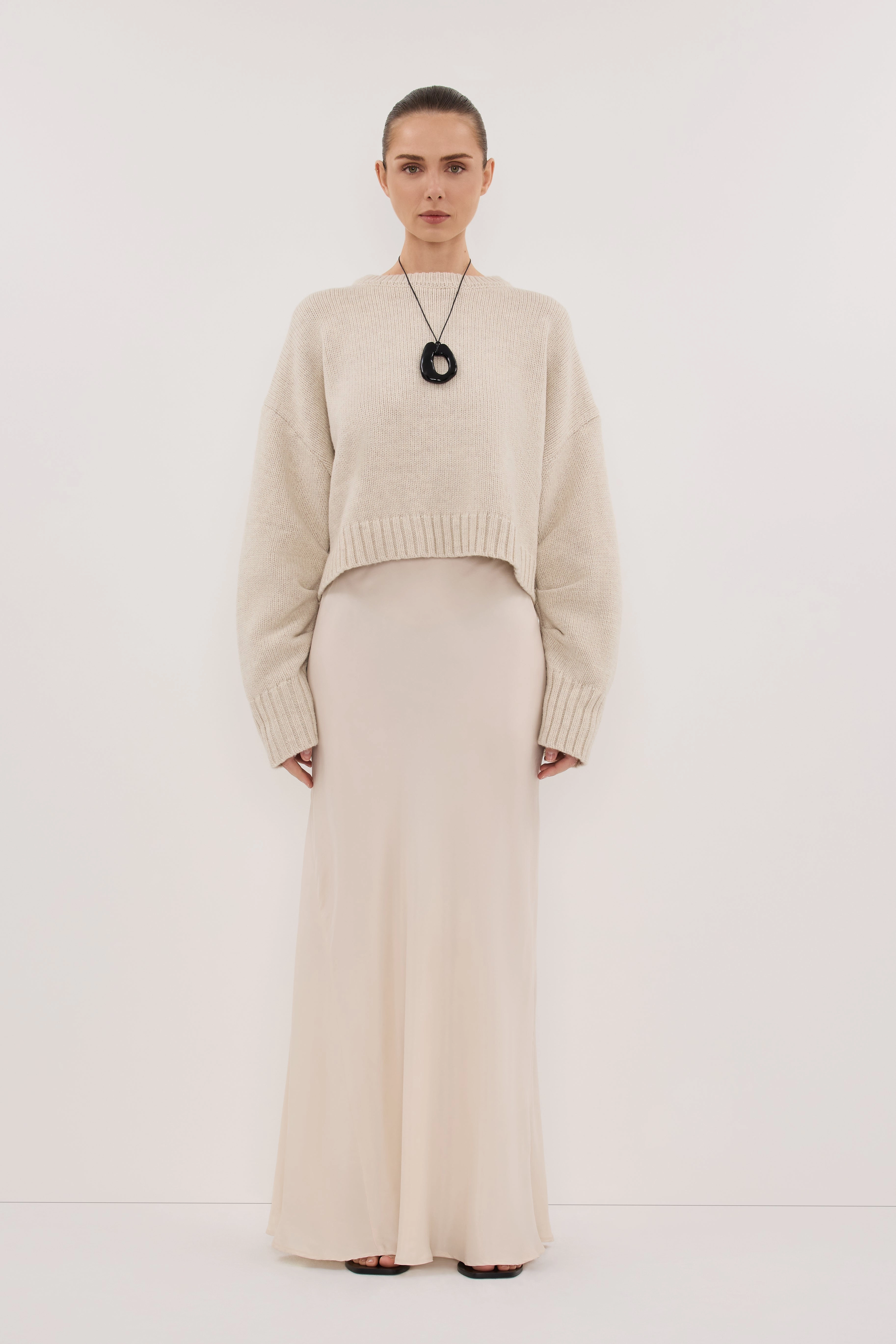 AMY CHALK CREW NECK KNIT JUMPER Heathered Effect