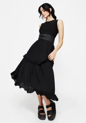 Work-to-Play Wear Soft Texture Laveau Embroidered Broderie Midi Dress