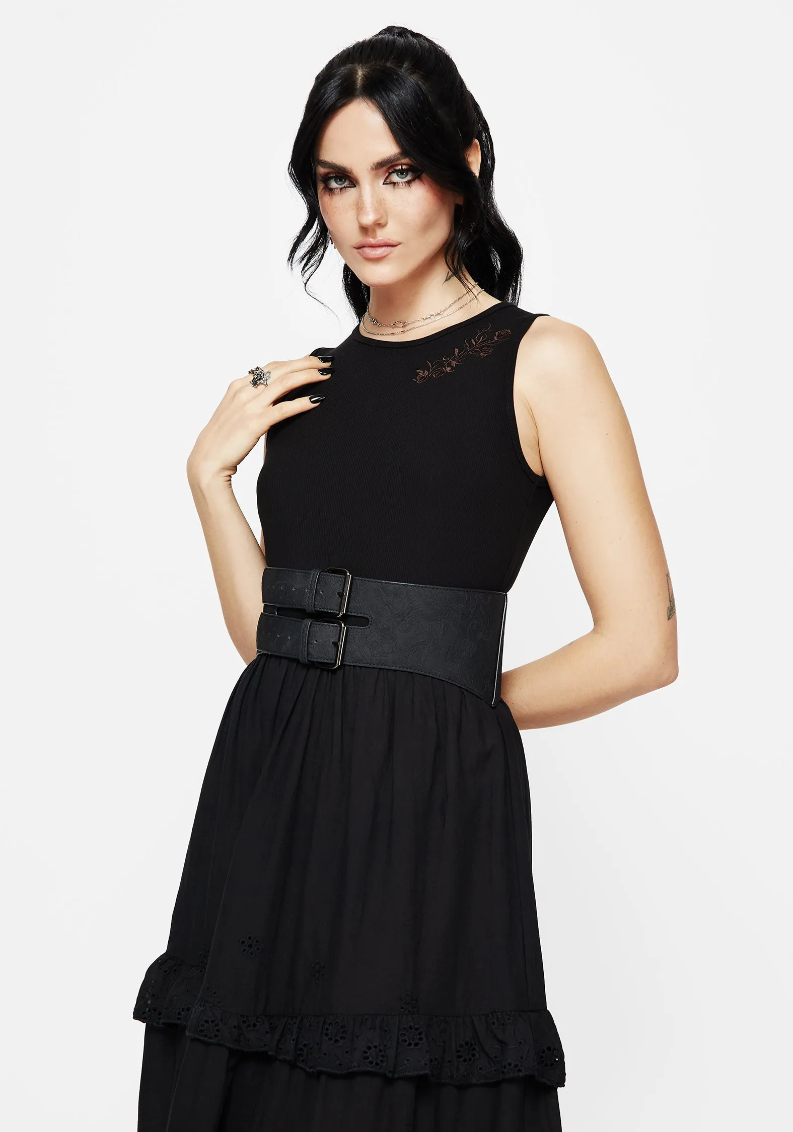 Laveau Embroidered Broderie Midi Dress Cozy Style