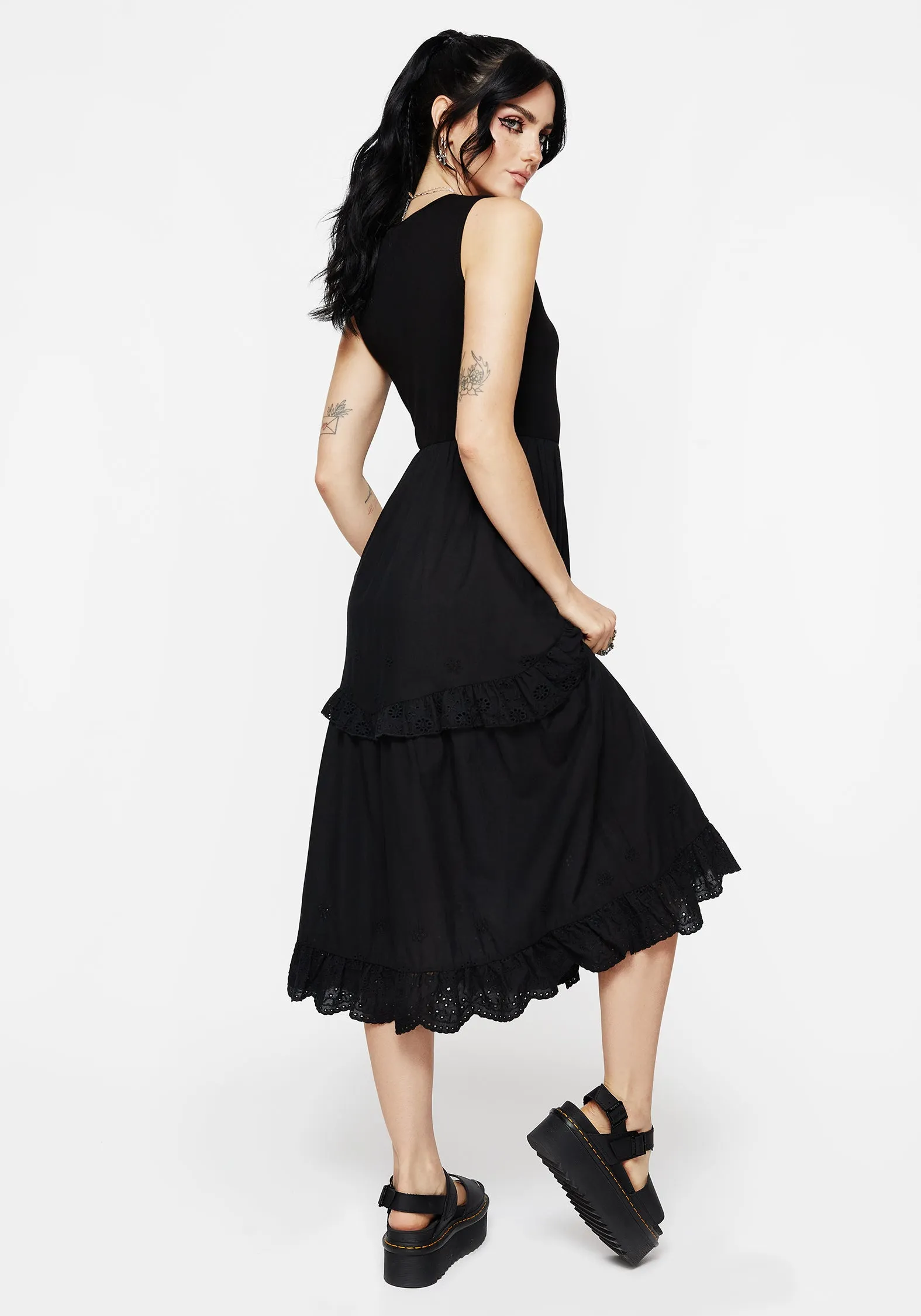 Laveau Embroidered Broderie Midi Dress Formal Choice Matte Look