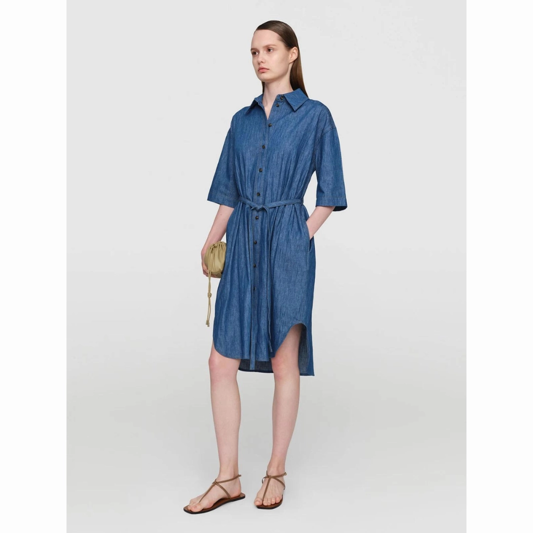 Smooth Finish Blue Denim Linen Denim Dress