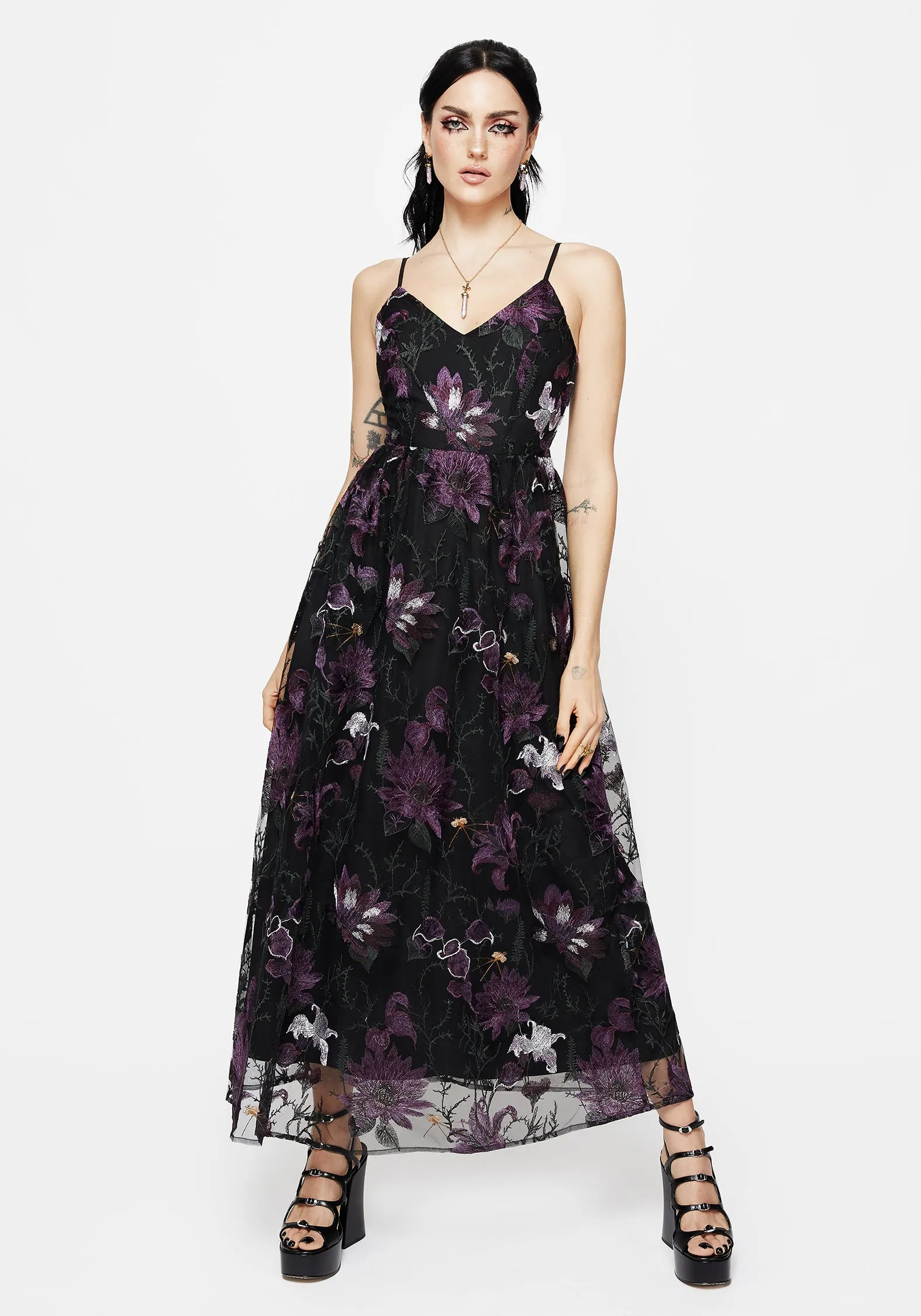 Casual weekend dress Tailored Layers Estrid Embroidered Mesh Midaxi Cami Dress