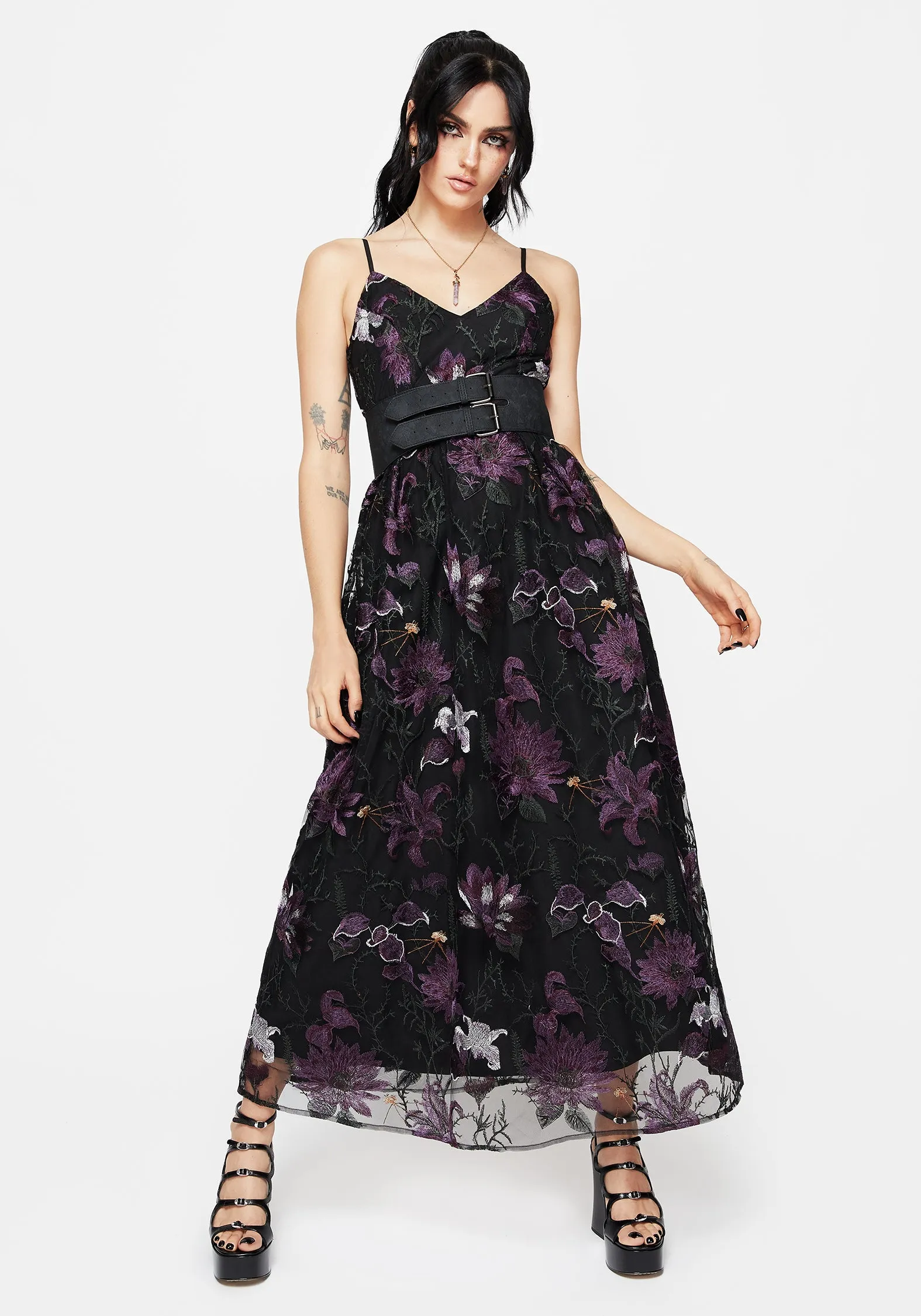 Estrid Embroidered Mesh Midaxi Cami Dress Romantic Mood