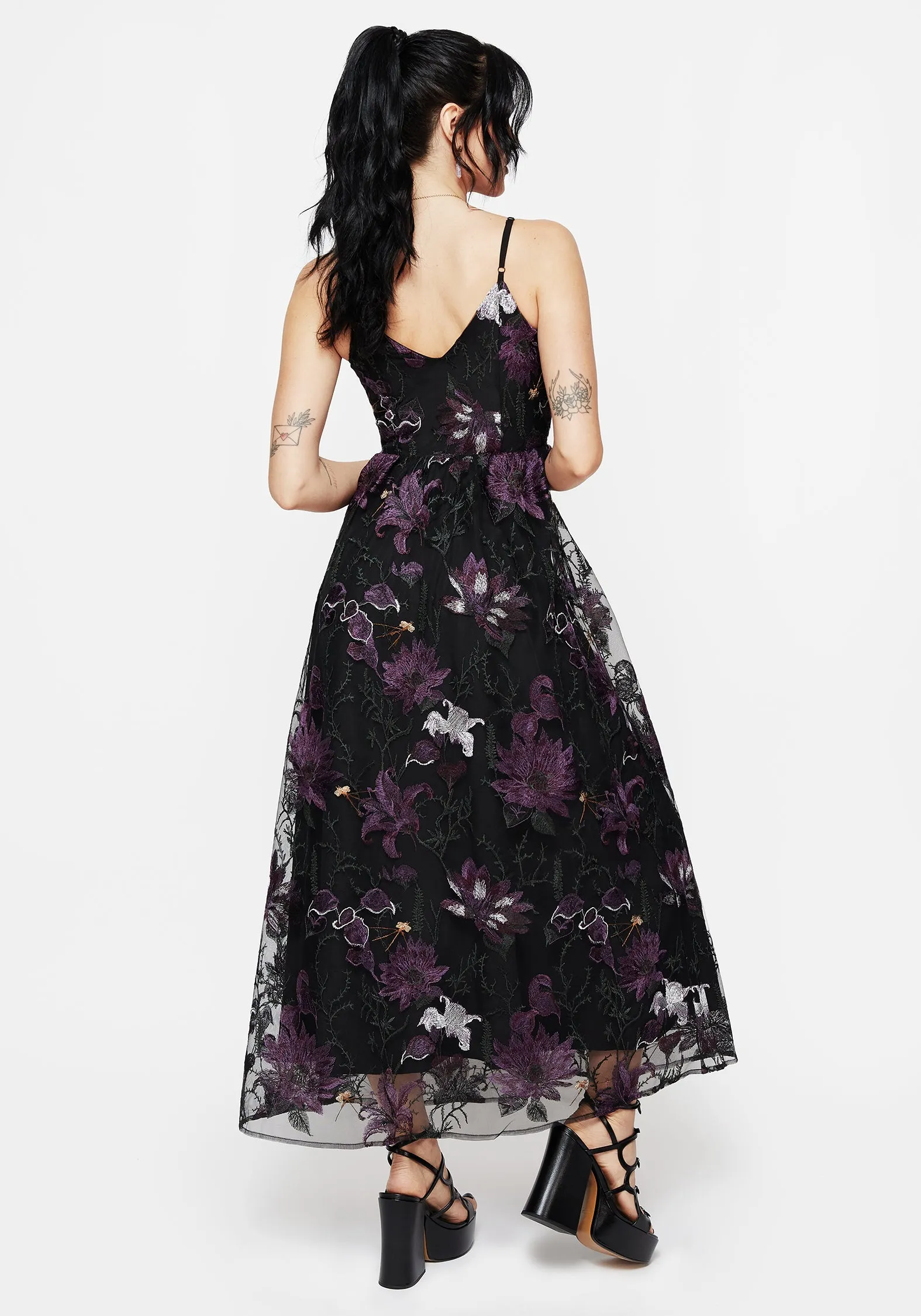 Waist-Cinching Timeless Soft Estrid Embroidered Mesh Midaxi Cami Dress