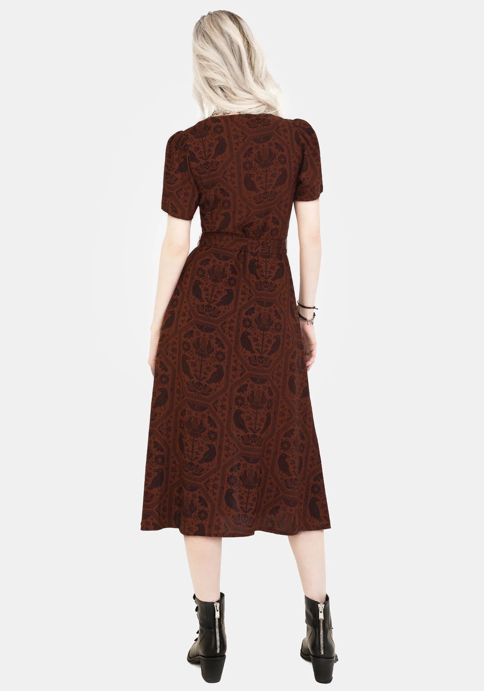 Subtle design Romantic-Detail Annabel Raven Print Button Up Midi Dress - Rust