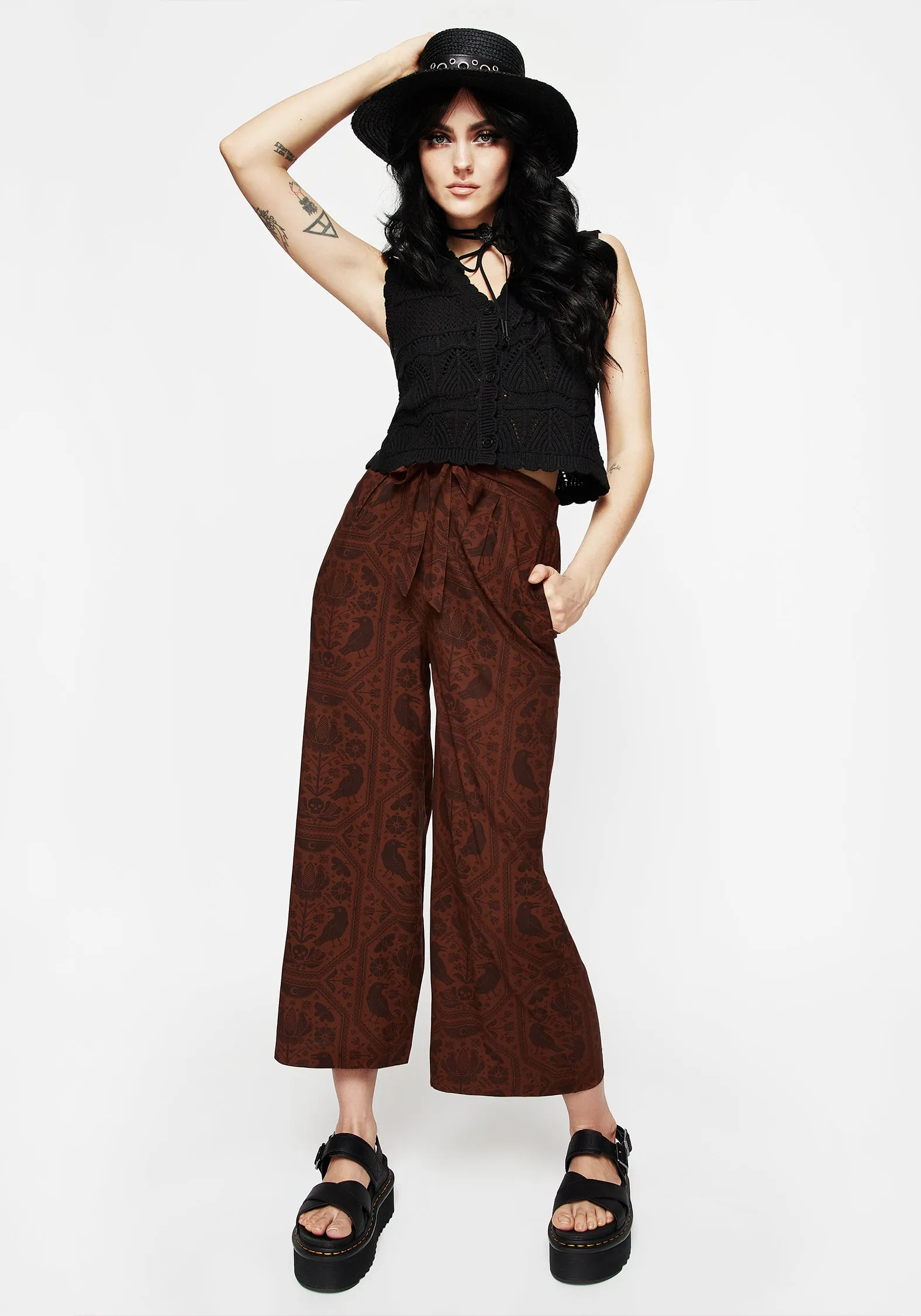 Annabel Tie Waist Wide Leg Culotte Trousers - Rust Relax Fit Everyday Comfort Wear