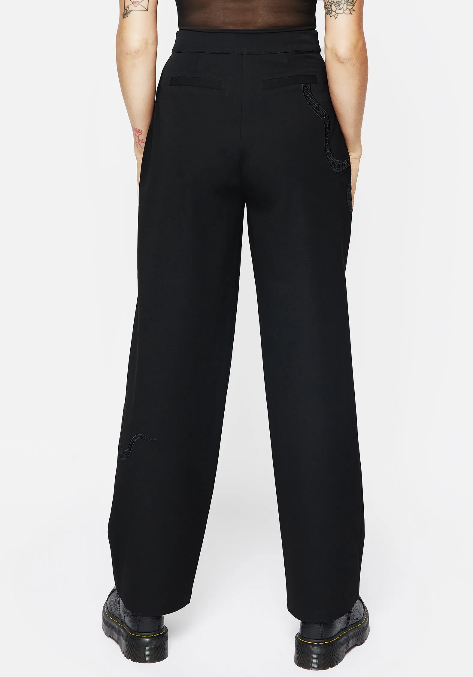 Minimal Waistband Slither Snake Embroidered Tailored Trousers