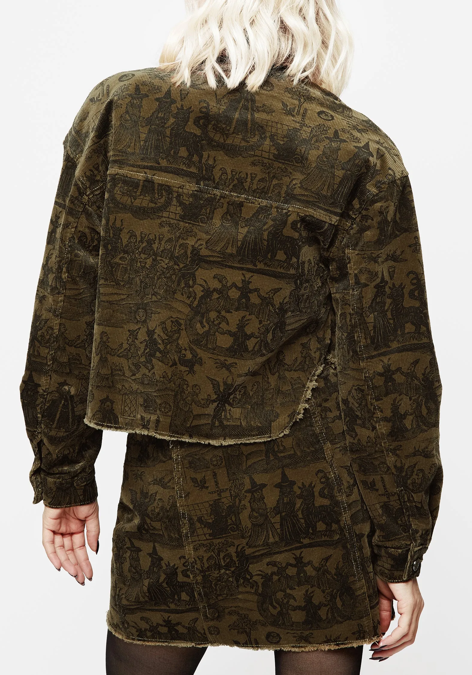 Diabolical Cord Woodcut Print Crop Shacket Lightweight Thermal Tech Transitional Layer