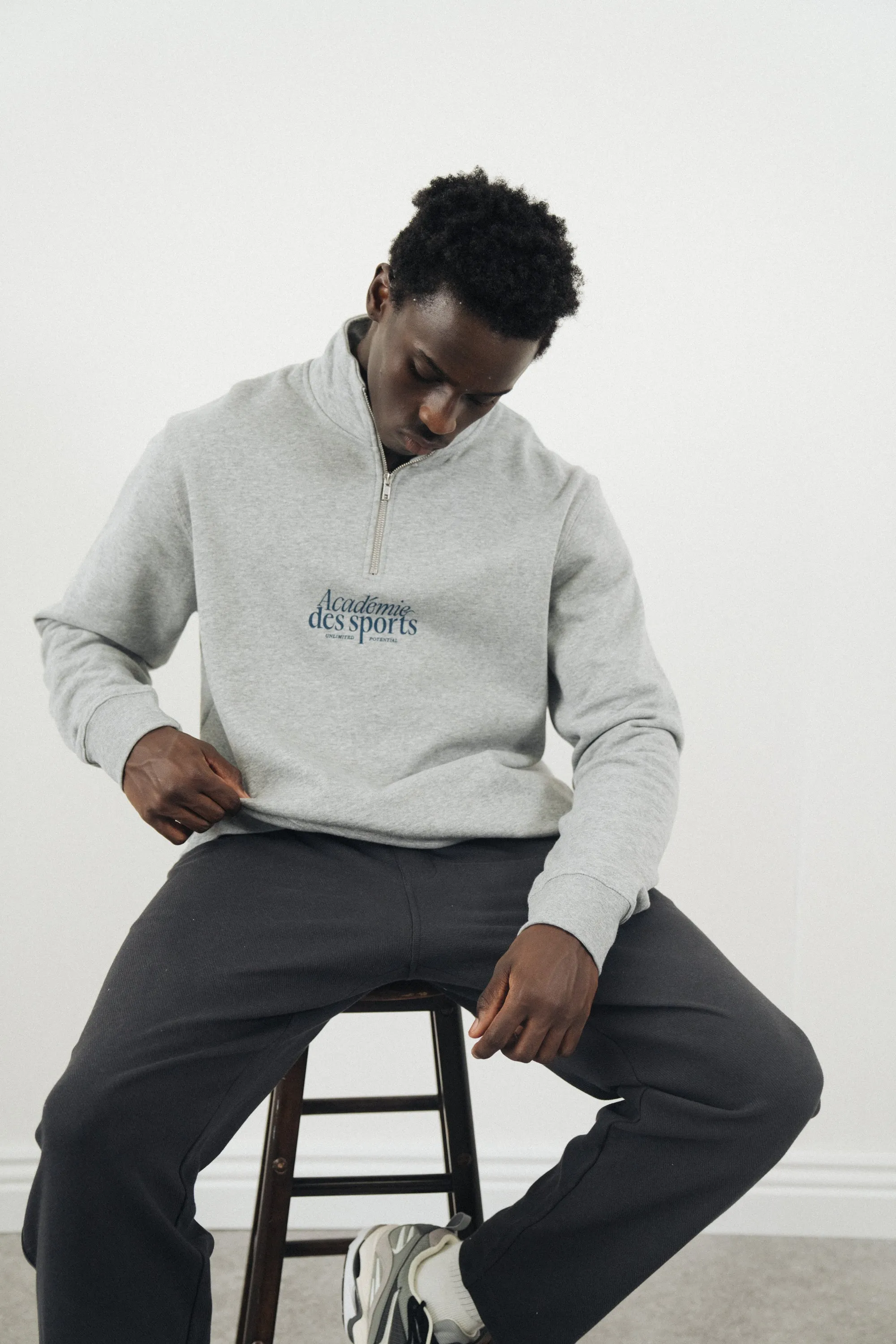 Stylish Knit Cold Weather Look Vice 84 'Acad??mie Des Sports Script' 1/4 Zip Sweater - Grey
