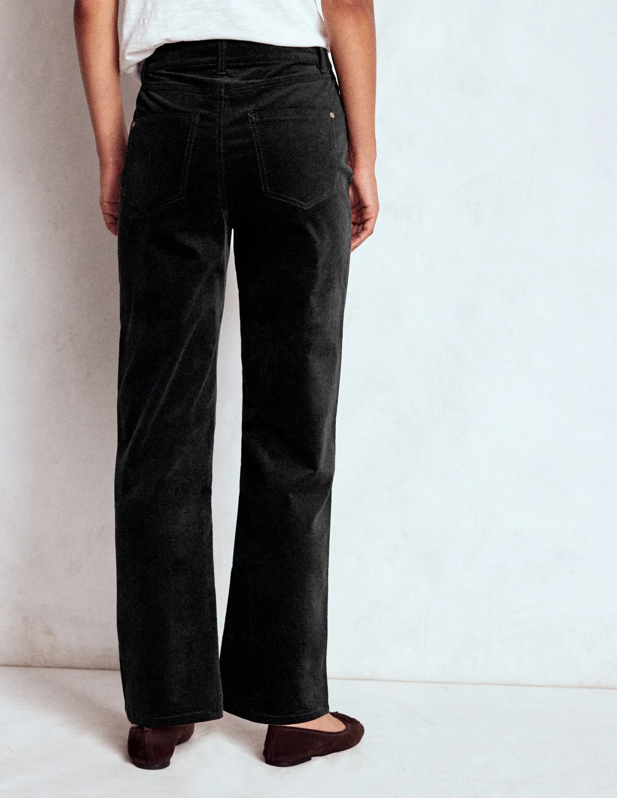 Velveteen Straight Jeans-Black Elastic waist Durable Hemming