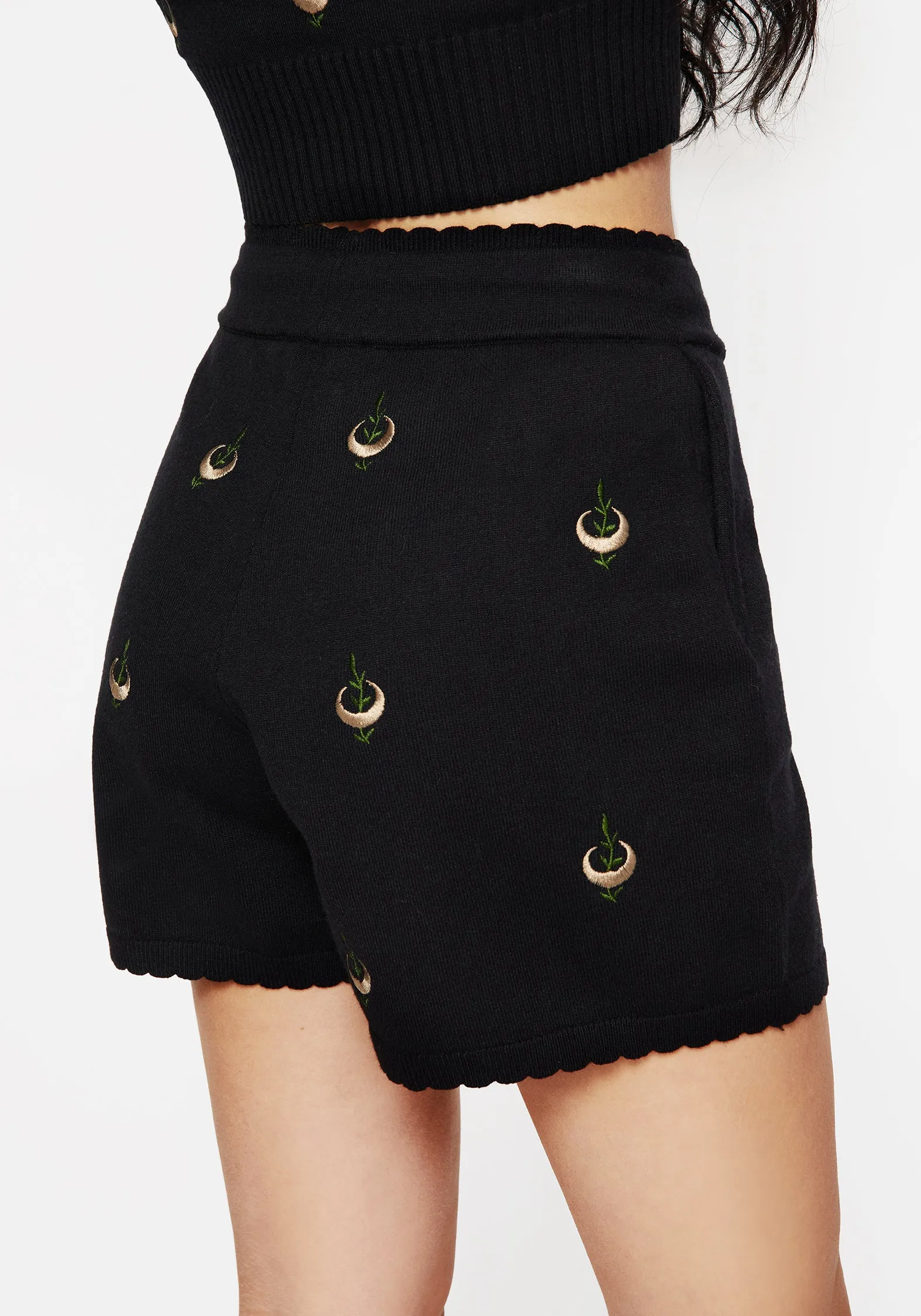Liana Moon Leaf Embroidered Knit Shorts Functional Clothing Easy Flex