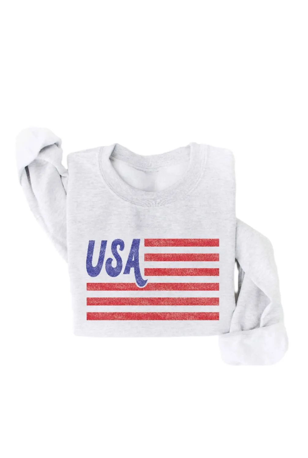 Women's Usa Flag Graphic Sweatshirt In White Heather Timeless Fashion Non Static Fiber Tech
