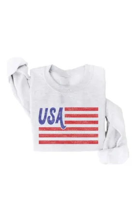 Women's Usa Flag Graphic Sweatshirt In White Heather Timeless Design All-Weather Comfort