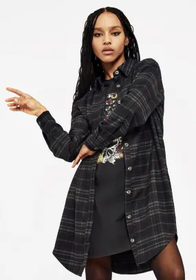 Sustainable Weave Laser Cut Edge Detail Reckless Check Longline Shirt