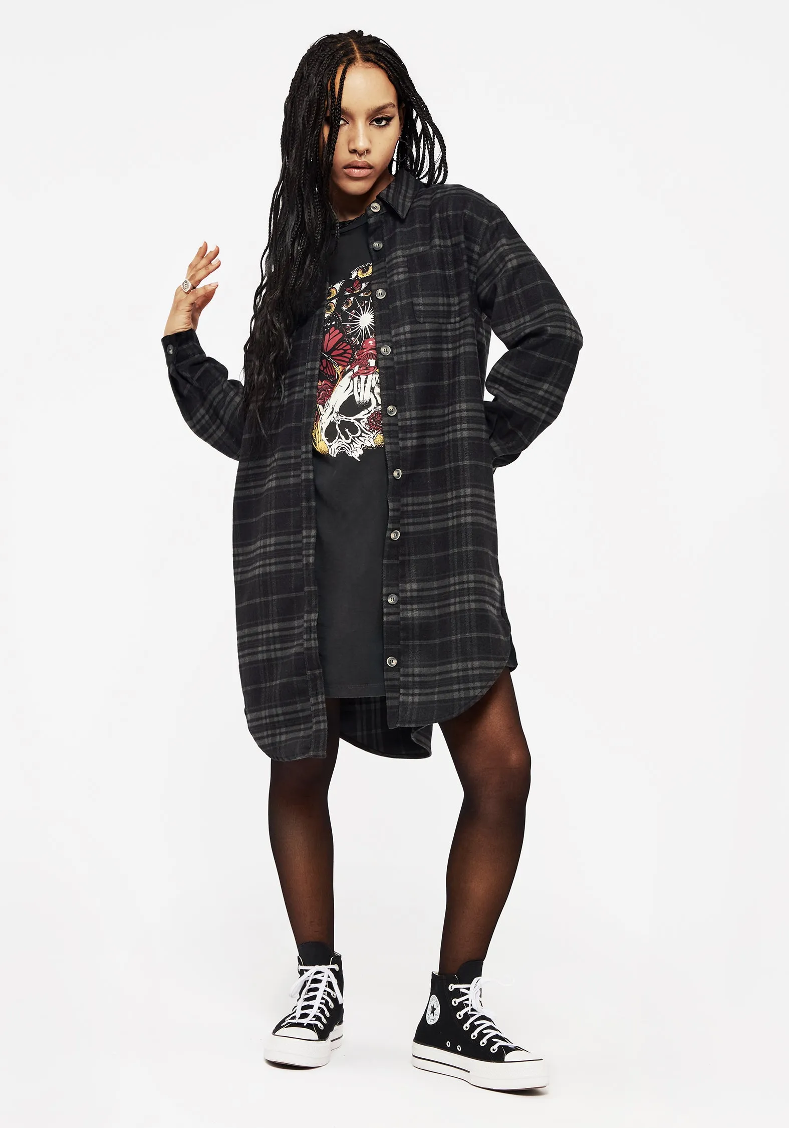 Reckless Check Longline Shirt Airflow Ventilation System youth trend