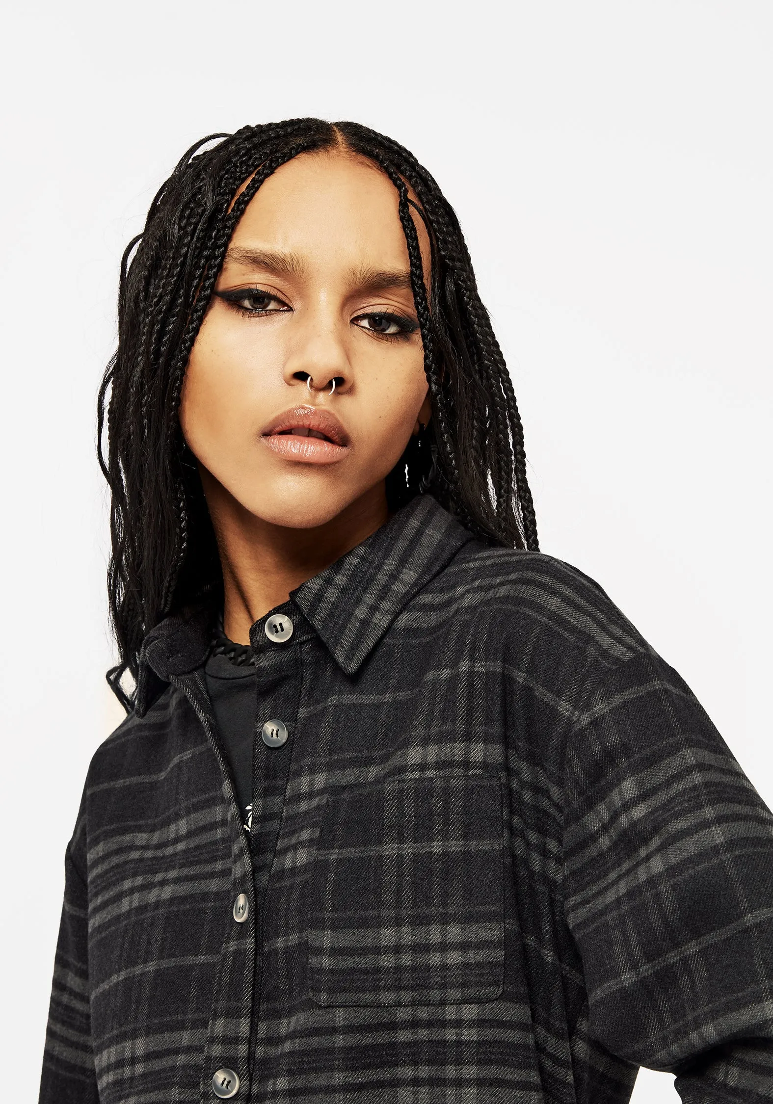 Reckless Check Longline Shirt Smooth Finish Work Appropriate