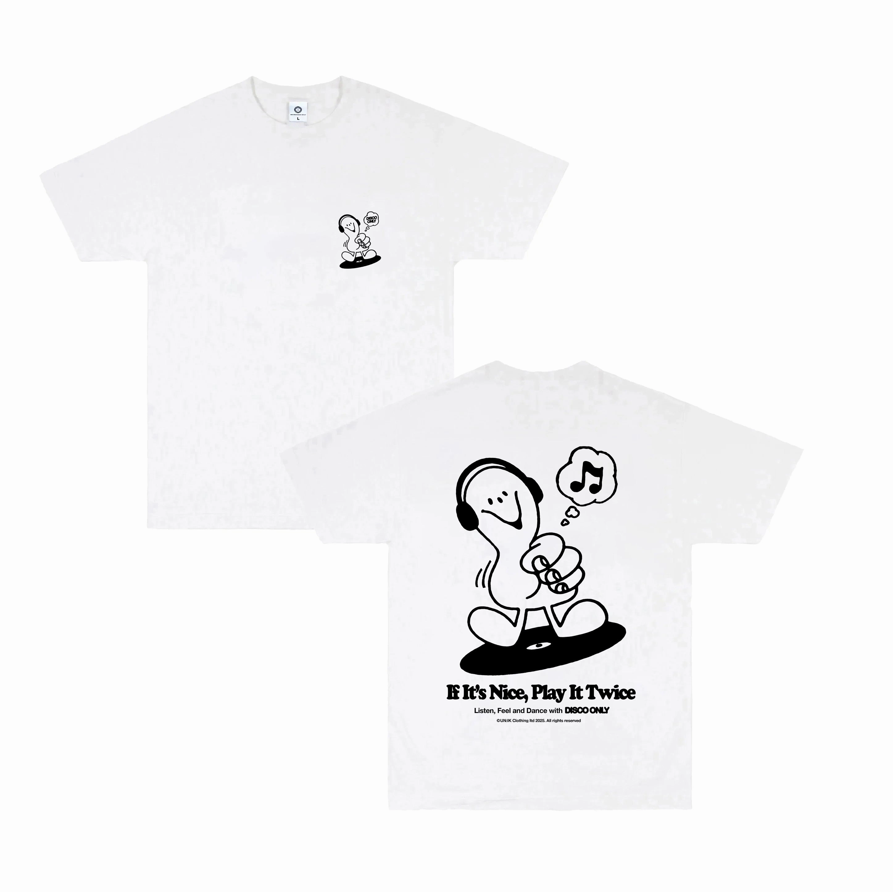 DISCO ONLY 'Play It Twice V6' Tee - White LowImpact Manufacturing