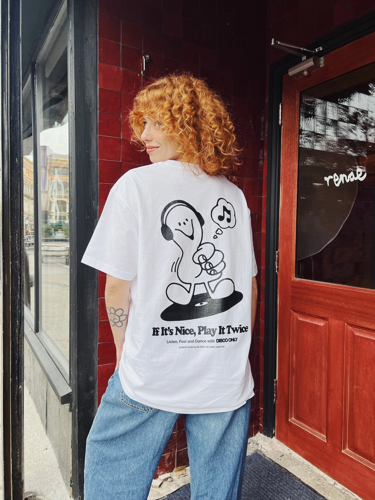 DISCO ONLY 'Play It Twice V6' Tee - White Comfy Essentials Minimalist purity