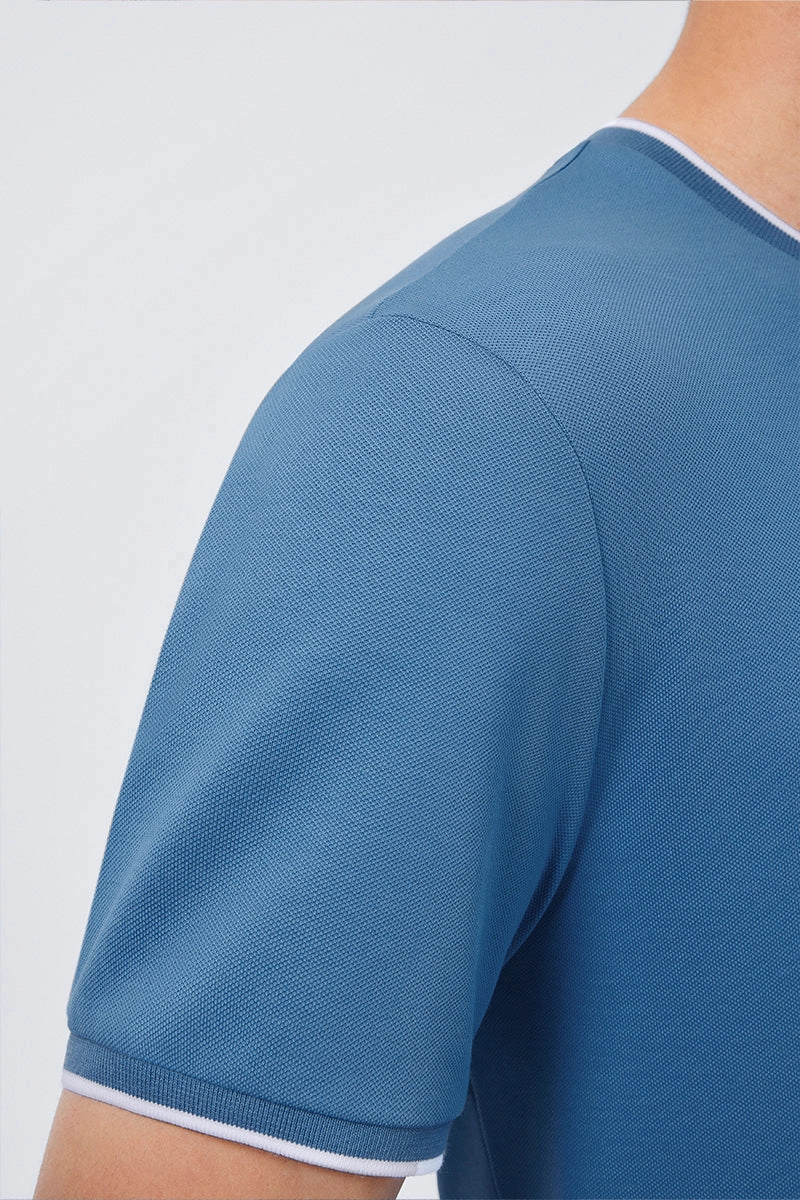 Comfort and Ease Fashionable Option VISDRY? Contrast Rib Crew Neck T-Shirt | Blue T7468U