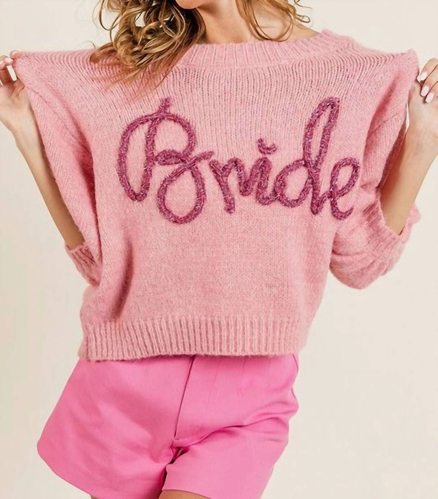 Casual Outfit Metallic Bride Sweater Top In Pink