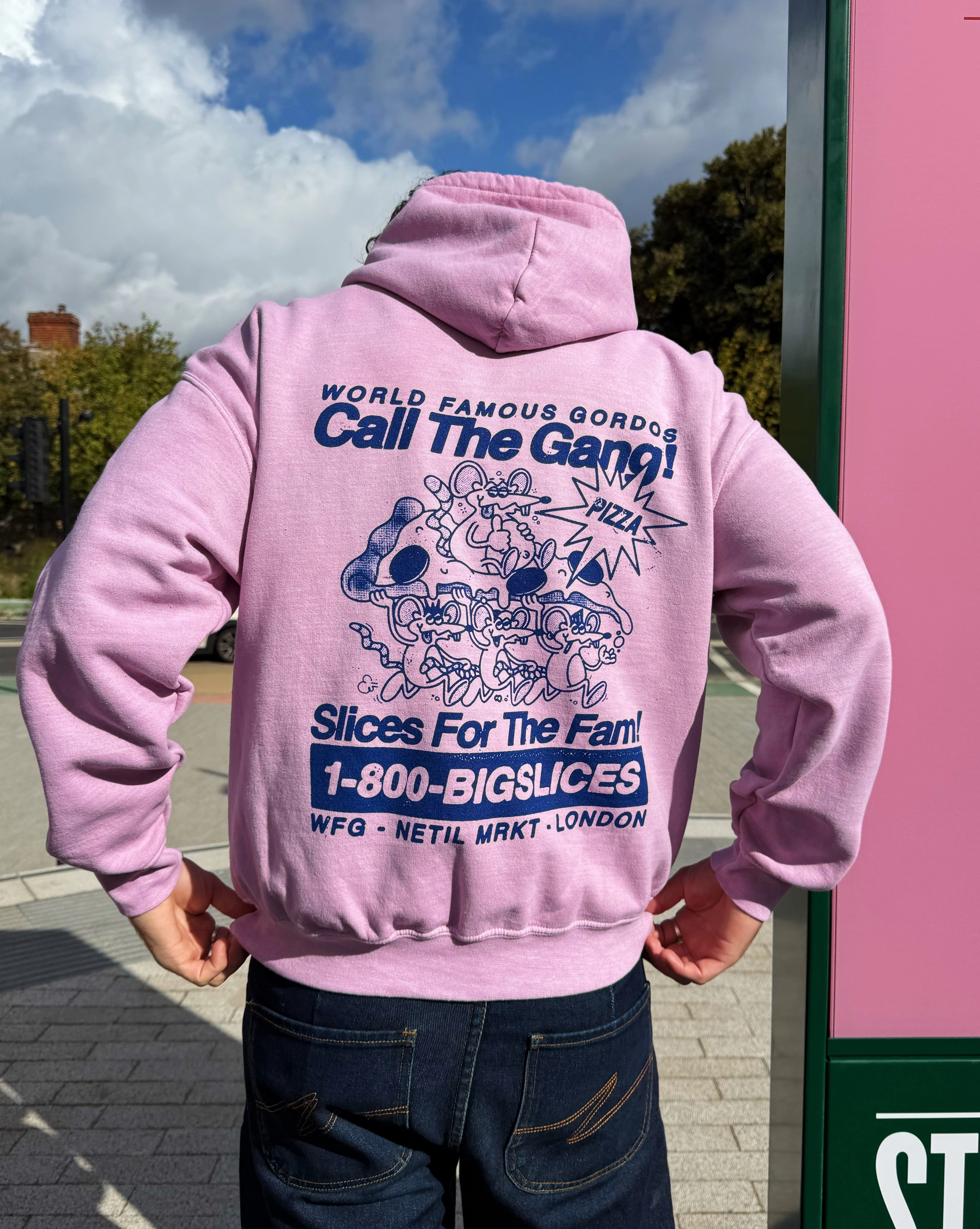 World Famous Gordos 'Call The Gang' Washed Hoodie - Pink Logo Patch