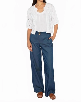 Openwork Gathered Sleeve Cardigan In White Warm Look Casual Style